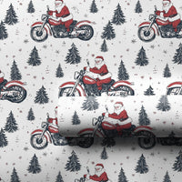 Pine Tree Biker Santa Gift Wrap, Red Motorcycle Santa Wrapping Paper, Festive Motorcycle Christmas Wrapping Paper, Biker Gift Wrap