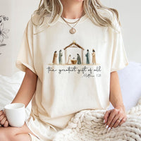 The Greatest Present of All Shirt, Nativity Scene T-Shirt, Christian Christmas Graphic Tee, Faith Religious T-Shirt, Holiday Church Present Tee