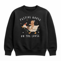 Humorous Christmas Goose Crewneck, Festive Goose on the Loose Sweatshirt, Gingerbread Man Riding Goose Pullover, Holiday Sweater Present