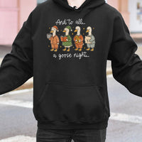 Adorable Pajama Geese Graphic Hooded Sweatshirt, Goose Christmas Hoodie, Silly Goose Holiday Pullover, Humorous Xmas Present for Goose Lovers