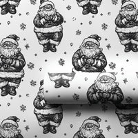 Black and White Christmas Gift Wrap Roll, Vintage Santa Wrapping Paper, Retro Santa Snowflake Present Paper, Holiday Sketch Gift Wrap Roll