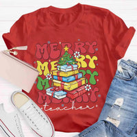 Festive Holiday Graphic Tee, Christmas Tree Teacher T-Shirt, Retro Xmas Teacher Shirt, School Educator Winter Tee, Teacher Christmas Present