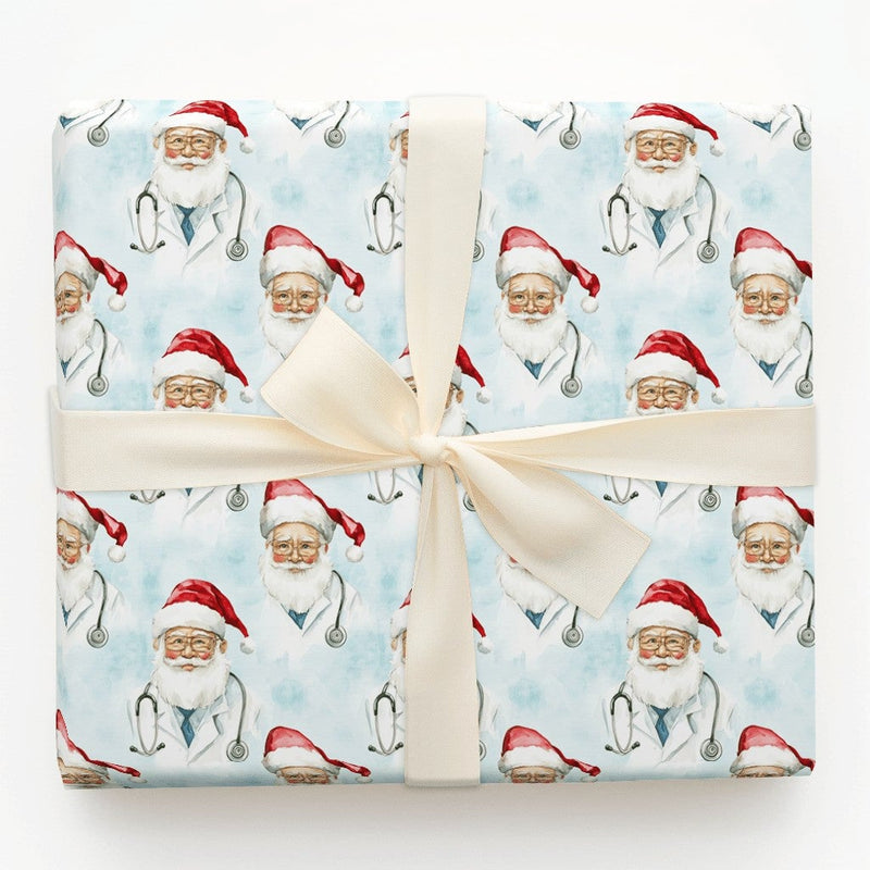 Healthcare Worker Christmas Gift Wrap, Doctor Santa Wrapping Paper, Stethoscope Santa Holiday Wrapping Paper, Nurse Doctor Gift Wrap Roll