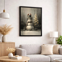 Christmas Snowman Cardinal Canvas Print, Vintage Snowman Canvas Wall Art, Festive Snowman Canvas Painting, Holiday Winter Wall Decor