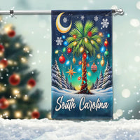 Palm Tree Coastal Holiday Yard Flag, South Carolina Christmas Garden Flag, SC State Pride Winter Flag, Double-Sided Lawn Banner Decor