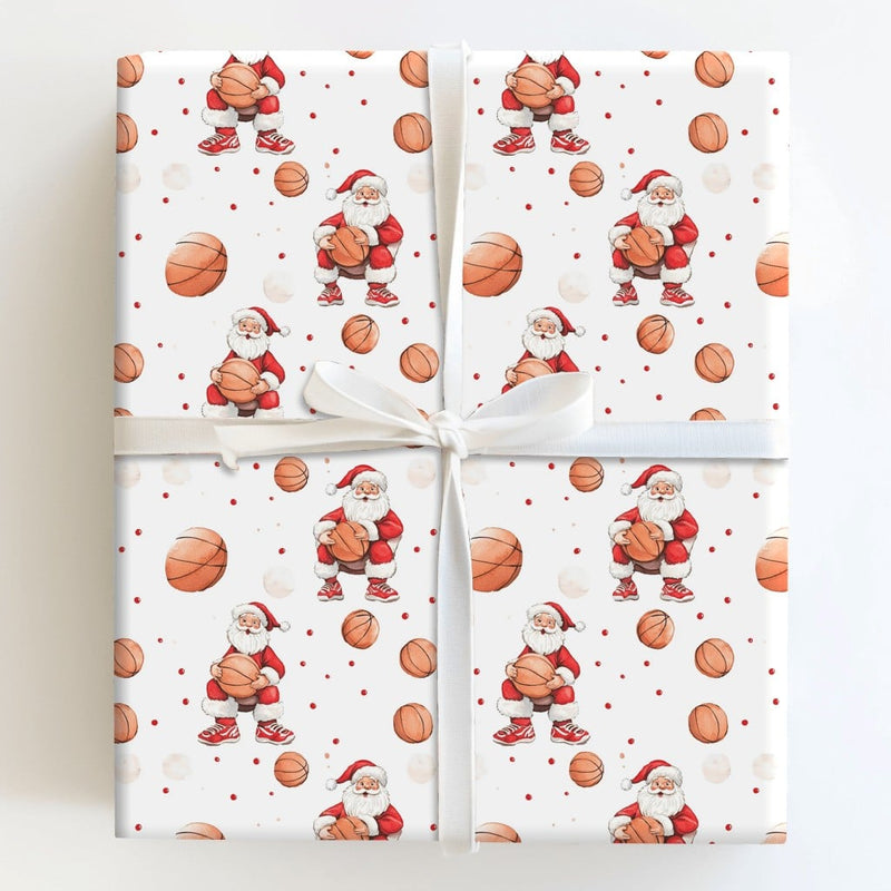 Sporty Christmas Gift Wrap, Basketball Santa Wrapping Paper, Basketball Sneaker Wrapping Paper, Basketball Sports Gift Wrap, Holiday Paper