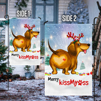 Humorous Weiner Dog Holiday Yard Flag, Dachshund Christmas Garden Flag Merry Kiss My Ass, Double-Sided Xmas Outdoor Lawn Decor