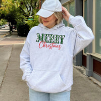 Green Buffalo Plaid Christmas Hoodie, Merry Christmas Hoodie, Festive Xmas Tree Pullover Sweatshirt, Holiday Graphic Hoodie Present