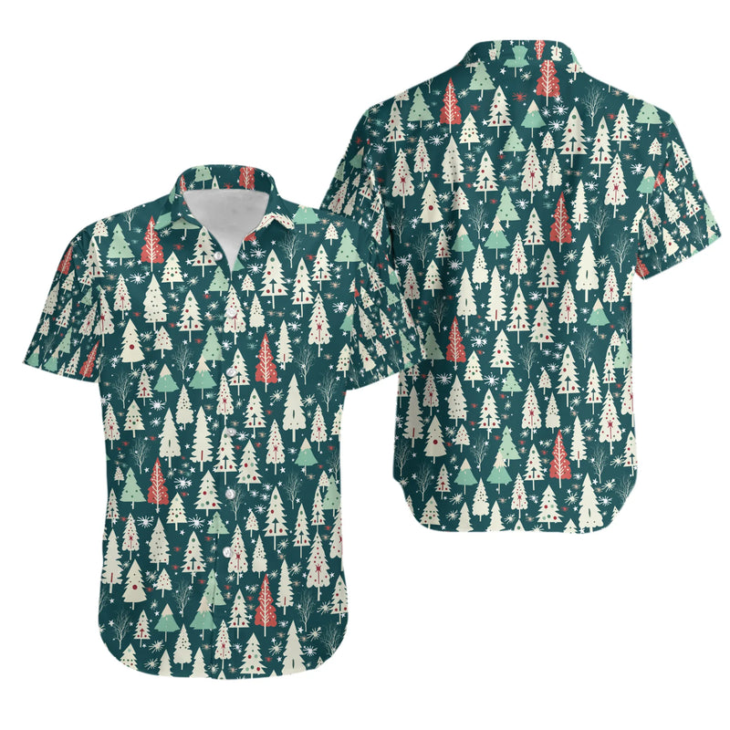 Festive Holiday Aloha Shirt, Christmas Tree Hawaiian Shirt, Xmas Party Hawaiian Shirt, Tropical Winter Holiday Button Down Shirt for Men