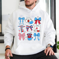 Holiday Bows Nurse Hooded Sweatshirt, Medical Nurse Christmas Hoodie, Festive Healthcare Pullover Hoodie, Xmas Nursing Student Present for Her