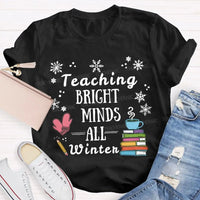 Winter Holiday Educator Shirt, Snowflake Teaching Bright Minds Teacher Christmas T-Shirt, Teacher Christmas Lights Tee, Holiday T-Shirt
