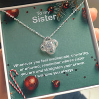 14k White Gold Sister Necklace, Sister Love Knot Necklace, Sparkling CZ Love Knot Necklace, Sister Christmas Present, Sister Birthday Jewelry