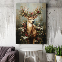 Christmas Pinecone Winter Stag Canvas Print, Majestic Deer Holly Canvas Wall Art, Rustic Holiday Cabin Decor, Farmhouse Nature Art