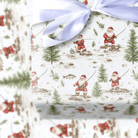 Rustic Snowy Angler Gift Wrap, Winter Fishing Santa Wrapping Paper, Christmas Outdoorsman Wrapping Paper, Fisherman Present