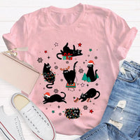 Holiday Cat Snowflakes T-Shirt, Black Cats Christmas Shirt, Adorable Xmas Lights Graphic Tee, Festive Kitty Lover Shirt, Winter Holiday Present