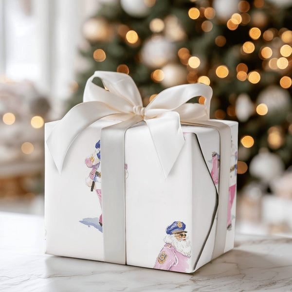 Law Enforcement Gift Wrap, Pink Police Santa Wrapping Paper, Watercolor Police Officer Christmas Wrapping Paper, Adorable Hol
