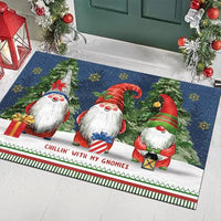 Holiday Gnome Area Rug, Chillin with My Gnomies Christmas Rug, Festive Winter Washable Floor Mat, Adorable Xmas Living Room Decor