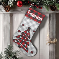Custom Name Christmas Stocking, Personalized Buffalo Plaid Tree Christmas Stocking, Rustic Pine Holiday Stocking, Comfy Family Mantel Decor