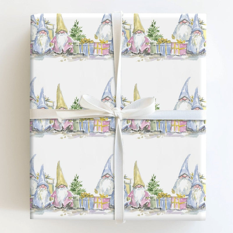 Watercolor Winter Holiday Gift Wrap, Christmas Gnome Wrapping Paper, Whimsical Nordic Gnomes Gift Wrapping Paper, Festive Xmas Present Wrap