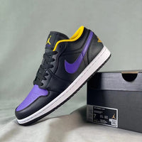 Low Top Sneakers, Black Yellow Purple Colorway, Lace Up Design, Casual Gift for Sneaker Fans