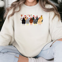 Santa Hat Hens Sweatshirt, Humorous Chicken Christmas Sweatshirt, Festive Farm Animal Crewneck, Xmas Lights Poultry Sweatshirt, Farmer Present