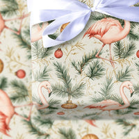 Coastal Holiday Gift Wrap, Pink Flamingo Christmas Wrapping Paper, Tropical Flamingo Wrapping Paper, Pine Branch Christmas Gift Wrap Roll