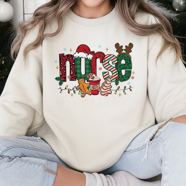 Gingerbread Nurse Sweatshirt, Christmas Nurse Sweatshirt, Holiday RN Crewneck Sweatshirt, Adorable Nursing School Graduation 