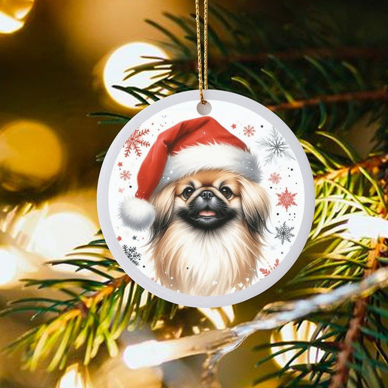 Adorable Pekingese Dog Ornament, Pekingese Santa Hat Christmas Ornament, Holiday Puppy Tree Ornament, Dog Lover Ceramic Ornament, Xmas Pet Present