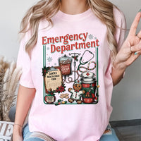 Festive ER Nurse Graphic Tee, Emergency Department Christmas T-Shirt, Hospital Medical Staff Holiday Shirt, Adorable Registered Nurse Xmas Present