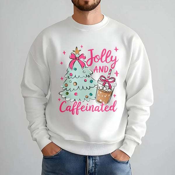 Christmas Coffee Crewneck, Jolly and Caffeinated Sweatshirt, Adorable Holiday Tree Pullover, Festive Xmas Sweater, Coffee Lov