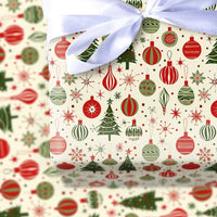 Mid-Century Ornament Gift Wrap, Retro Christmas Wrapping Paper, Vintage Tree Holiday Wrapping Paper, Festive Christmas Paper Roll