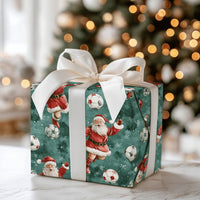 Sports Santa Holiday Gift Wrap Roll, Soccer Santa Christmas Wrapping Paper, Football Player Present Paper, Athletic Kid Gift Wrap