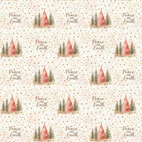 Blush Pink Gold Tree Gift Wrap Paper, Peace on Earth Christmas Wrapping Paper, Winter Forest Present Wrapping, Holiday Gift Wrapping Paper