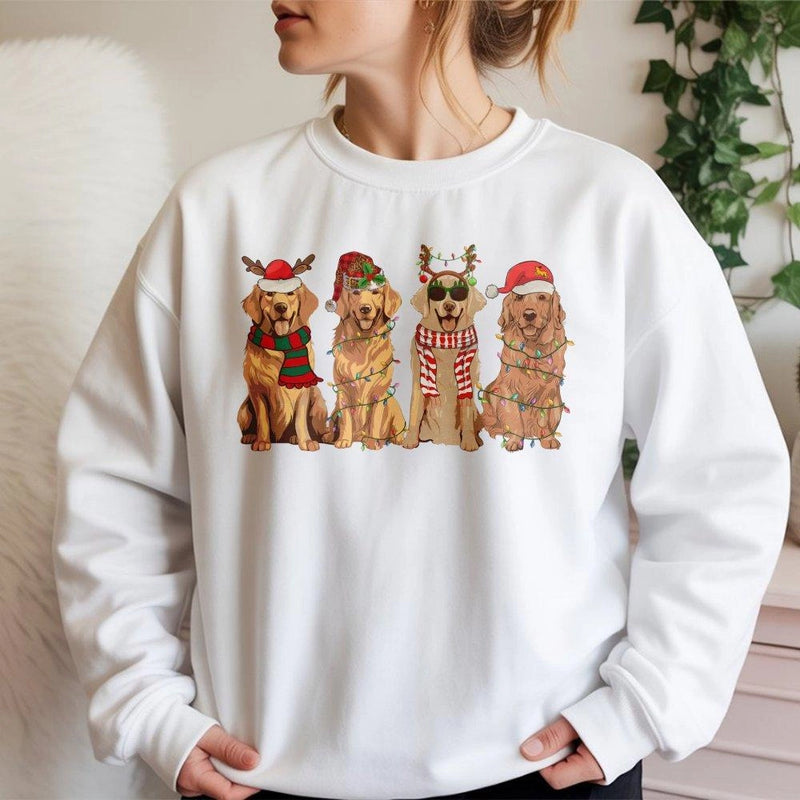 Humorous Holiday Dog Crewneck, Golden Retriever Christmas Sweatshirt, Retro Dog Mom Christmas Sweater, Golden Retriever Lover Sweatshirt