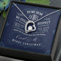 Cubic Zirconia Pendant Necklace, Ex-Wife Forever Love Heart Necklace, 14K White Gold Jewelry, Christmas Present for Former Partner