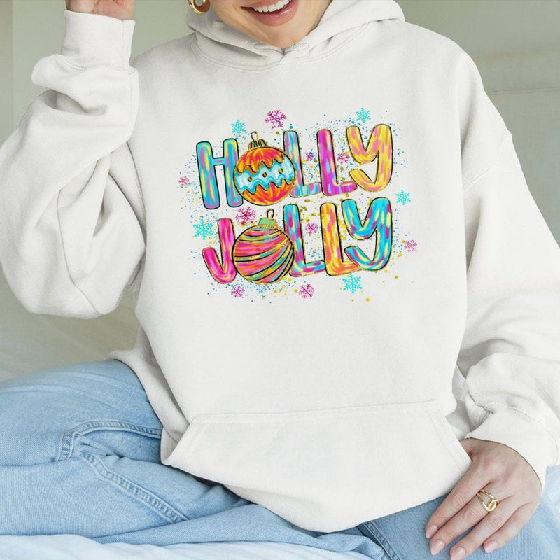 Christmas Ornament Hoodie, Holly Jolly Christmas Hoodie, Festive Holiday Hooded Sweatshirt, Retro Xmas Graphic Pullover, Christmas Present