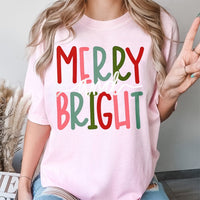 Typography Christmas Shirt, Merry and Bright Christmas T-Shirt, Retro Holiday Graphic Tee, Matching Family Christmas T-Shirt, Xmas Present