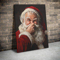 Whimsical Nose Picking Santa Canvas Print, Humorous Santa Claus Canvas Wall Art, Humorous Christmas Holiday Canvas, Gag Present Home Wall Decor