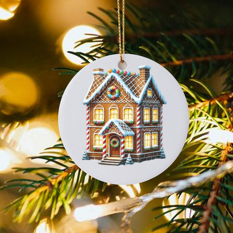 Holiday Home Decor Ornament, Gingerbread House Christmas Ornament, Ceramic Christmas Tree Ornament, Festive Family Keepsake Present