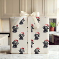 Santa Hat Dog Gift Wrap, Black Labrador Christmas Wrapping Paper, Adorable Pet Lover Holiday Wrapping Paper, Puppy Xmas Gift Wrapping Paper