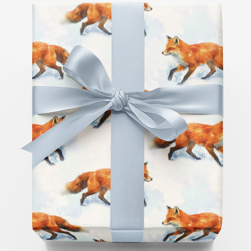 Hand Drawn Forest Fox Gift Wrap, Winter Fox Gift Wrapping Paper, Woodland Animal Wrapping Paper, Christmas Holiday Gift Wrap Roll
