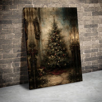 Rustic Holiday Canvas Print, Vintage Christmas Tree Canvas Wall Art, Moody Pine Tree Wall Decor, Festive Christmas Canvas, Holiday Present
