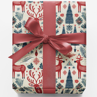 Nordic Reindeer Wrapping Paper, Scandi Deer Gift Wrap, Christmas Holiday Gift Wrap Roll, Winter Stag Present Paper, Woodland Deer Gift Wrap