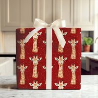 Snowy Red Animal Gift Wrap, Watercolor Giraffe Christmas Wrapping Paper, Festive Winter Giraffe Wrapping Paper, Holiday Gift Wrapping Paper
