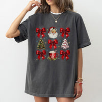 Retro Santa Cocoa Shirt, Christmas Bows Holiday T-Shirt, Adorable Winter Graphic Tee, Vintage Christmas T-Shirt, Womens Holiday Season Present