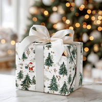 Watercolor Forest Gift Wrap, Camping Santa Wrapping Paper, Pine Tree Christmas Wrapping Paper, Outdoor Holiday Gift Wrap
