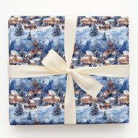 Watercolor Winter Town Gift Wrap, Snowy Village Christmas Wrapping Paper, Illuminated House Holiday Wrapping Paper, Comfy Festive Gift Wrap