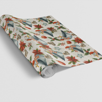 Watercolor Seagull Holly Wrapping Paper, Coastal Christmas Gift Wrap, Beach Holiday Present Paper, Nautical Winter Gift Wrapping Paper Roll