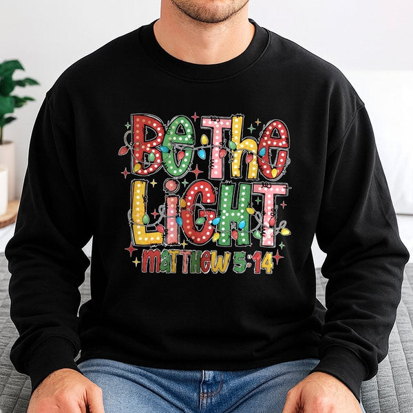 Christmas Lights Faith Sweater, Be the Light Matthew 5:14 Sweatshirt, Bible Verse Crewneck, Holiday Faith Sweatshirt, Christi