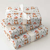 Santa Hat Animal Gift Wrap, Christmas Fox Wrapping Paper, Adorable Woodland Fox Wrapping Paper, Holiday Gift Wrap, Winter Forest Wrapping Paper